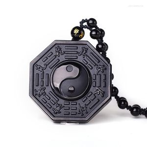 Pendant Necklaces Drop Ship Black Obsidian Bagua Necklace Yin Yang Jade Jewelry With Beads Chain