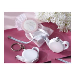 Party Favor 200pcs Miłość Is Brewing Teapot Pomiar Taśma Mierz Biegły kluczy przenośny Pierścień Pierścień Wedding Prezent Sn929 Drop dostawa H Dhge7