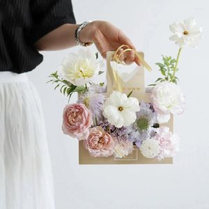 Presentförpackning 20st Portable Flower Box Paper Packing Bag Florist Fresh Carrier Påsar handgjorda bukettkorg bröllop