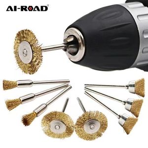 Mässingsborsttråd Shank Electric Tool Steel Wire Wheel Borstes Cup Rost Tillbehör Rotary Tool For Graver Abrasive Materials