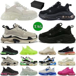 2023 Tasarımcı Üçlü S Erkek Kadın Günlük Ayakkabı Sabahları Platformu Siyah Beyaz Gri Kırmızı Pembe Mavi Yeşil Işık Tan Oreo Mens Trainers Spor Ayakkabıları Kutu Khaki Pembe Pembe