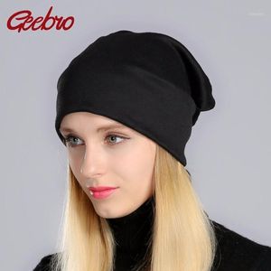 Шапочки шапочки/кепки черепа Geebro Spring Women's Beanie Hats Plain Color Женщина вязаная костяная шляпа для девочек Женщины -кепки Skullies JS2931