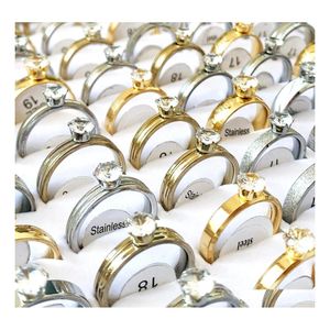 Couple Rings Bk Lots 50Pcs Gold Sier Rhinestone Ring Women Fashion Elegant Loves Gifts Verlobungring Jewelry Drop Delivery Dheyc