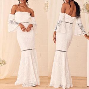 Vestidos casuais para festa de casamento elegante vestido de noiva sexy slim renda hollow out vestido estilo sirena aconchegante longa bandeira de celebridade