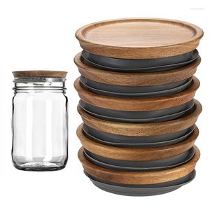 Storage Bottles Mason Jar Lids Wide Mouth 6 Pack With Silicone Sealing Ring Food Grade Material Wooden
