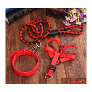 Dog Collars Leashes Traction Rope Weave Nylon Pets Articles Many Colour Chain Three Piece Suite Doggy Factory Direct Selling 16Me5 Dhdqt