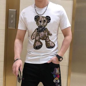 Trendiga m￤ns T-shirts Rhinestone Cartoon Design Trend Band Male Tees 2023 Summer Cotton Men Topps Casual Young Popular Style Clothing M-5XL