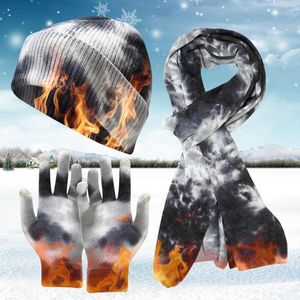 Berets Gloves Women Knitted Knit Adult Warm Cycling Tie-dye Hat Skiing Printed Sets Men Windproof Scarf Winter Caps For