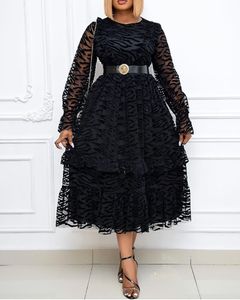 Платья больших размеров Сетчатое флокирование Элегантная большая юбка со шлейфом Платье большого размера с деревянным краем ушей без пояса