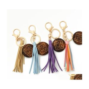Party Favor Mama Keychain Colorf Tassel With Wood Chips Woman Bag Charms Drop Delivery Home Garden Festle Supplies Event DHY7K