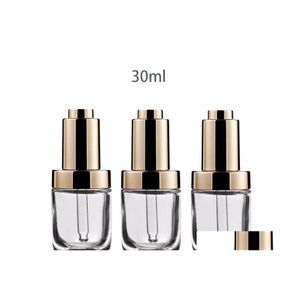 Packing Bottles 30Ml Cosmetic Essential Oil Per Glass Dropper Bottle 30 Ml With Golden Press Pump Lid Cap Sn3927 Drop Delivery Offic Dhbsu