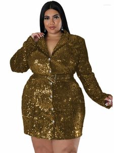 Plus Size Dresses Blazer Dress Women Notched Neck Single Breasted Ropa Mujer Autumn Fashion Sequins Office Lady Short Vestidos