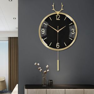 Wall Clocks Copper Clock Large Living Room Indoor Home Furnishing Pure Pendant Swing Mute Antler