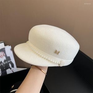 Ball Caps Korean Fashion White Woolen Navy Hat Autumn Winter Travel Warm Peaked Cap Casual Ladies Equestrian Hats For Women