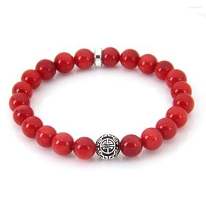 Strand 8mm Obsidian Red Coral Beads Elastic Armband med stor välsignelse symbol pärla natursten armband