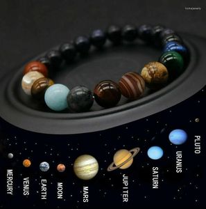 Strand Energy Trendy Eight Planets Natural Stone Armband Universe Yoga Chakra Galaxy Solar System Pärlor armband för män Kvinnliga älskare