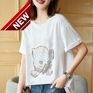 女性用Tシャツ半袖Tshirtコットン女性の夏のルースカジュアルティーファッショナブルなTシャツかわいいベア印刷