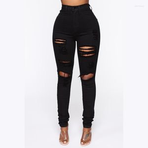 Jeans femininos 2023 Moda de primavera High Mom Mãe Mulher Ripped For Women Black Denim Skinny Woman Pants Lápis