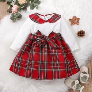 Sukienki dla dziewczynek urodzone w Boże Narodzenie niemowlę małe dziewczynki sukienka w kratę łuk A-line imprezowe kostiumy ubrania
