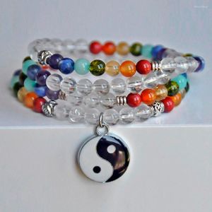Strand Yin Yang Chakra Stone Mala Bracelet Necklace Balance Meditation Prayer Yoga Buddha 7