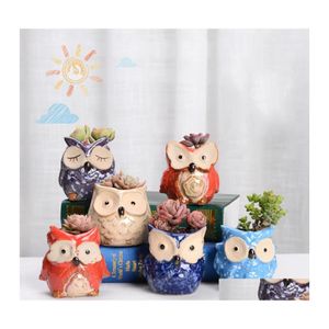 Planters Pots Owl Ceramic Pot Empty Succent Plant Cactus Flower Cartoon Colorf For Desktop 6 Style Drop Delivery Home Garden Patio Otugk