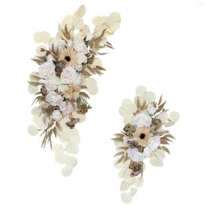 Decorative Flowers 2PCS Artificial Wedding Arch Kit Garlands Silk Peony Flower Swag Welcome Sign Floral For Ceremony Party