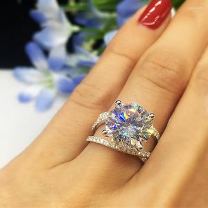 Pierścionki ślubne luksusowy projekt damski pierścień damski moda wszechstronna akcesoria żeńskie bling kryształ cZ zespół wieczny prezenty