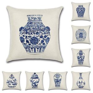 Kissen Blau Seladon Abdeckung Blumen Vogel Pflanze Kreative Vase Muster Chinesischen Stil Sofa Kissen Wohnkultur Wohnzimmer Kissenbezug