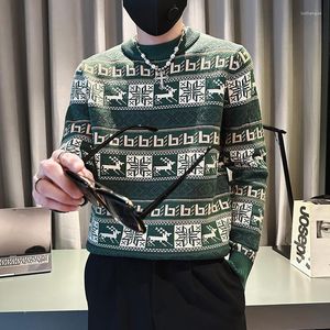 Erkek Sweaters Vintage Desen Örgü Erkekler 2023 Bahar Moda İnce Uzun Kollu Müret