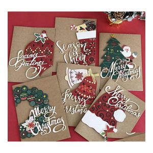 Cartões de felicitações Factory Direct Supply Christmas 3d Cartão tricático Kraft Paper Bronzing Holiday Holiday Drop Drop Delivery Home Garden Otrph