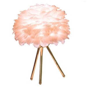 Feather Shade Table Lamp Bedside Desk Night Light Decor