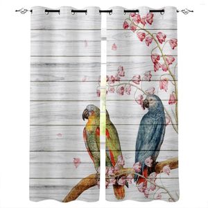 Curtain Parrot Flowers Wooden Board Window Interior Valance Door Room Drape For Kitchen Living Bedroom Decoration Curtains