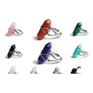 Solitaire Ring Hexagonal Prism ringer Gemstone Rock Natural Crystal Quartz Healing Point Chakra Stone Charms ￖppning f￶r kvinnor M￤n Dr DHC5L