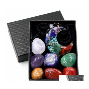 Pietra 7 Chakra Set Reiki Pietre di cristallo naturale Ornamenti Luna crescente Collana Quarzo Yoga Energia Perlina Guarigione Arte Artigianato Goccia Deli Dhmeb