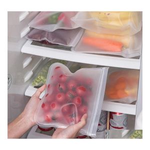 Andere Haushaltsdiverses Sile Food Storage Bag Wiederverwendbare Stand Up Zip Shut Leakproof Container Fresh Wrap K Drop Delivery Home Garden Otfna