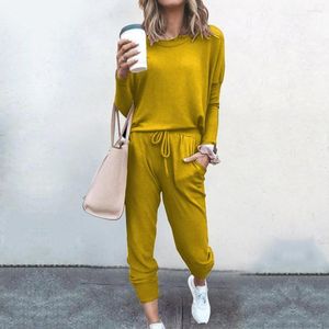 Women's Two Piece Pants Polyester Trendy 2 Jogger Outfits Top And Pant Comfy Sweatshirt Drawstring Elastic Waist For Shopping