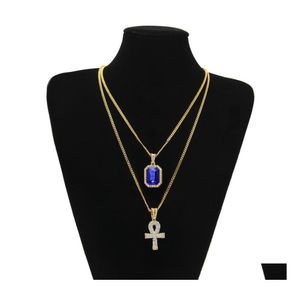 Collares colgantes cadenas de oro bonita egipcia ankh con collar de cruz rub￭ set hombres bling hip hop joyer￭a de entrega de gotas colgantes dhqbo