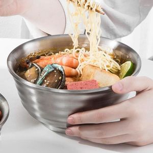 Ciotole Ciotola di riso in acciaio inossidabile 304 Doppio strato Noodle antiscottatura Zuppa conica giapponese Ramen Bambino che mangia