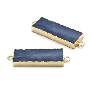 Colares Pingente 5 pc Prata Banhado A Ouro Gemas Naturais Pedra Kyanite Retângulo Conectores Cura Para Brincos DIY Cristal Azul