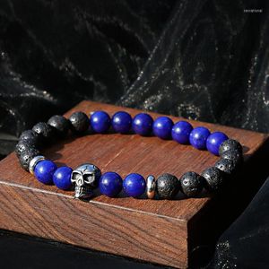 Strand 2023 LAPIS Lazuli Bransoletka dla kobiet Pulseira Masculina Mens Jewelry czaszka Bileleklik Stone Beads Elastic Men Bracelets