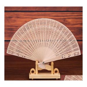 Arts And Crafts Custom Logo Chinese Wood Fragrance Fan Bridal Wooden Hollow Craft Handheld Folding Wedding Birthday Gift Drop Delive Otvgs