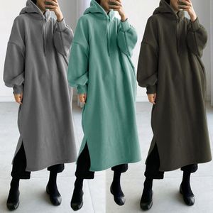 Women's Hoodies & Sweatshirts Women Long Autumn Winter Solid Color Casual Loose Hooded Baggy Pullover Oversized Sweatshirt Hoodie Dress