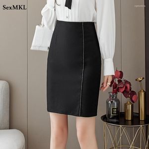 Skirts Elastic Mid Length Black Skirt Women 2023 Korean Fashion High Waist Pencil Office Lady Summer Diamond Y2k Midi XXL