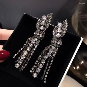 Dangle Earrings Luxury Rhinestone Vintage Tassel Bow Drop Earring For Women Party Jewelry Black Chains Long