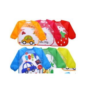 Aprons Baby Toddler Cartoon Overalls Waterproof Long Sleeve Bibs Children Kids Feeding Smock Apron Eating Clothes Burp Cloths Sn3799 Dh7Ak