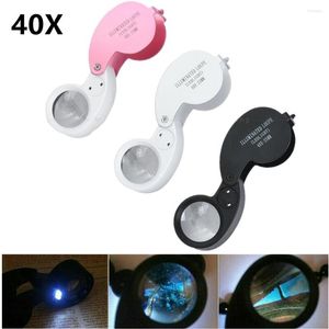 Onarım Kitleri İzle 40X Mini Takı Büyütme Cam 2 LED katlanabilir büyüteç lens çapı 25mm cep Yeşim için Işıklı Loupe