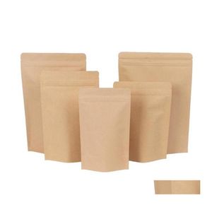 Förpackningspåsar 11 storlekar Brown Kraft Paper Standup Värmeförsegling Återförslutningsbar Zip Pouch Inner Folie Matlagring Förpackningsväska med tår N OT6BC