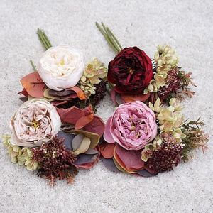 Kwiaty dekoracyjne Kwiatowe przyjęcie przyjęte na imprezę Wedding Plant Plant Ściana sztuczna różowa hortensja liście bukiet ślubny