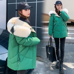 Women's Trench Coats Winter Large Fur Collar Thicken Down Jacket Women Green Fashion Hooded Warm Parkas Casual Pocket Mid Length Padded