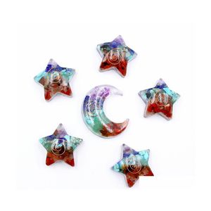 Stone Resin Chakra Carving Sun Moon Star Shape Crystal Healing Meditation Decoration Ornaments Crafts Gift Drop Delivery Jewelry Dheng